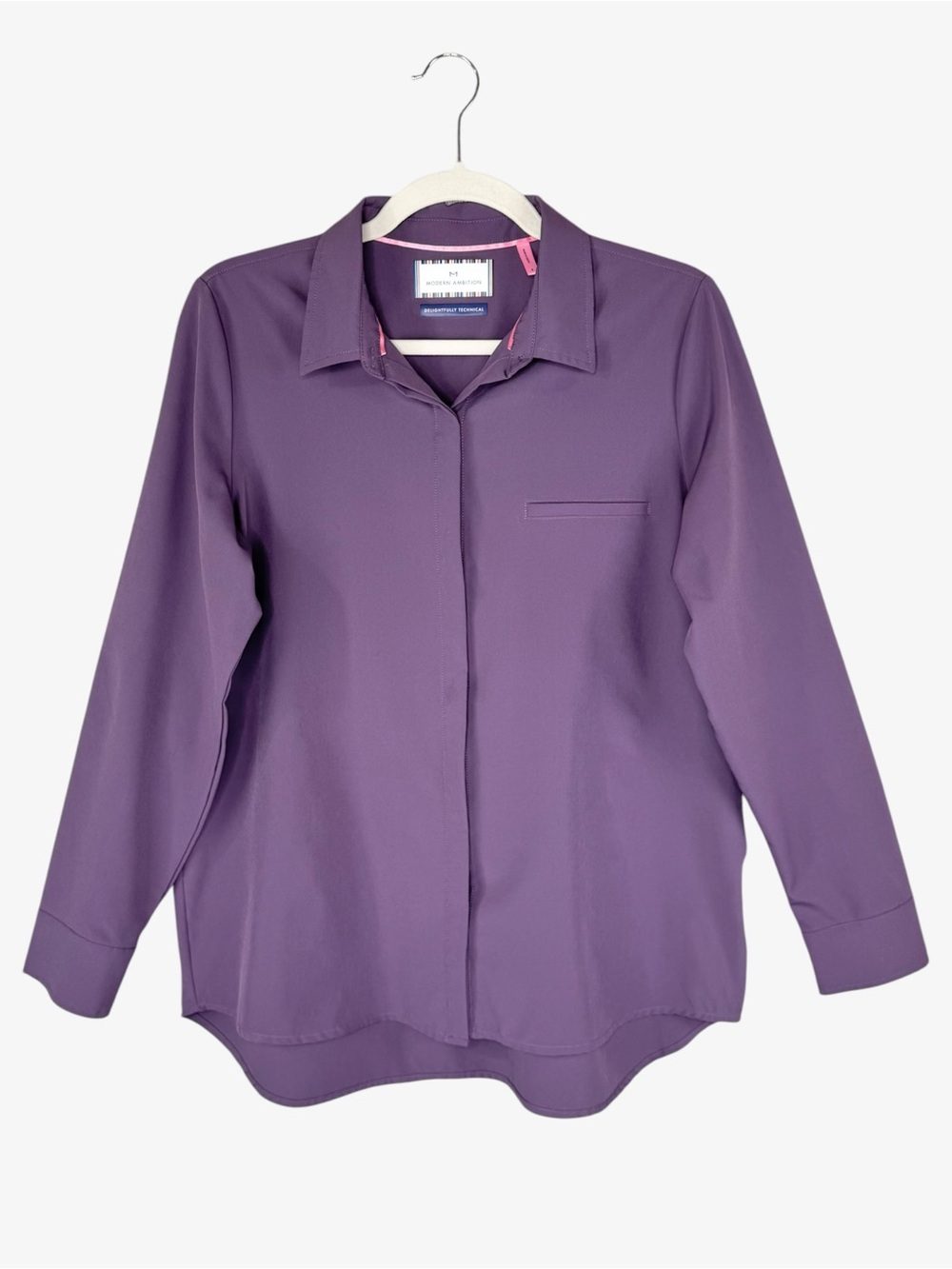 MODERN AMBITION Women's Delightfully Technical Purple Travel Button Down Shirt S
